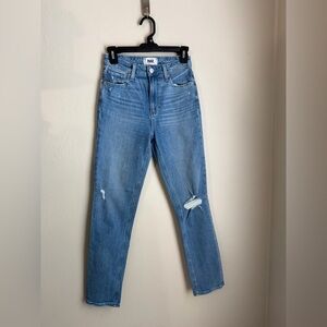 PAIGE Light Blue Straight Leg Jeans with Knee Rip